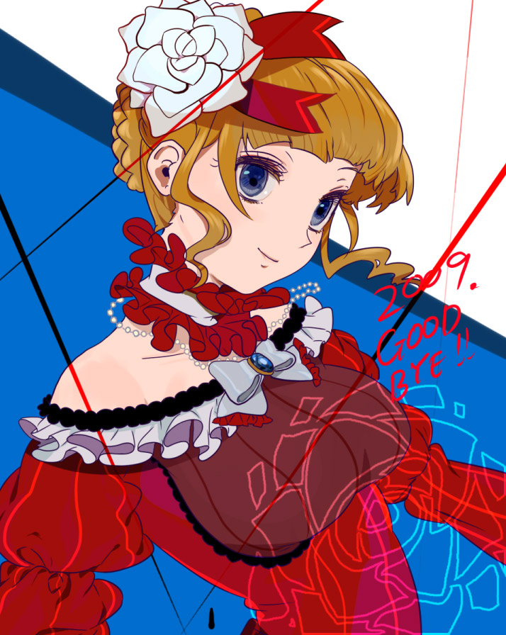 blonde_hair blue_eyes choker dress european_clothes flower jewelry kaisen necklace new_year umineko_no_naku_koro_ni