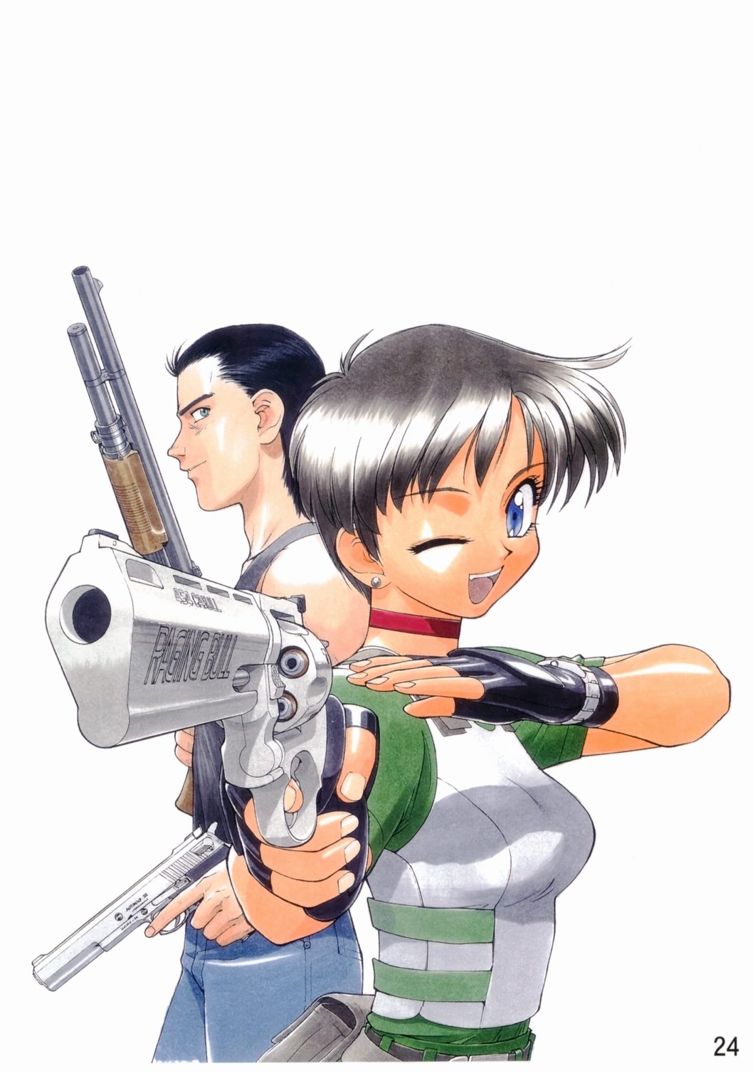 black_hair gun highres rebecca_chambers resident_evil sonoda_ken'ichi sonoda_kenichi weapon wink