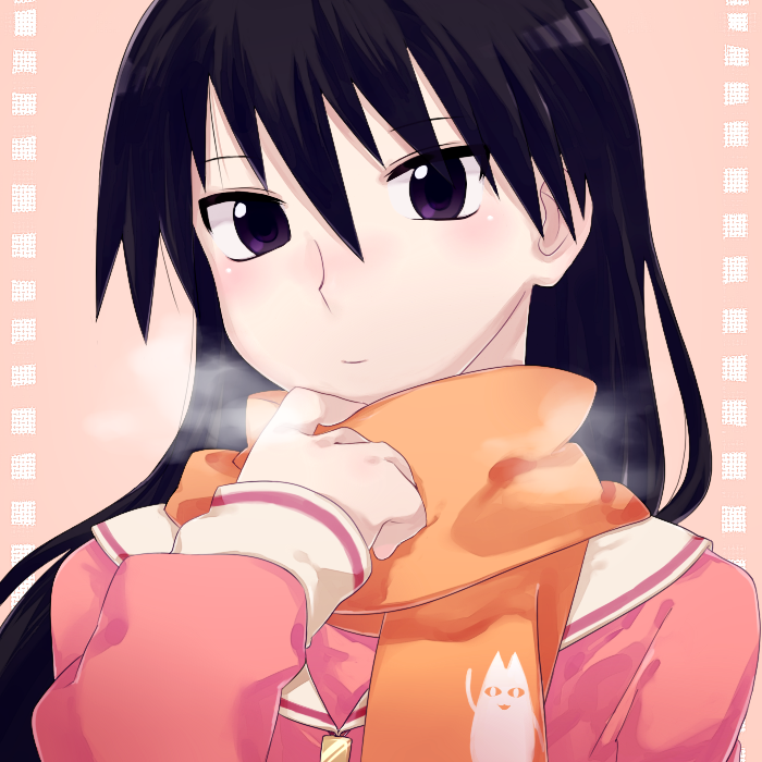 azumanga_daioh black_eyes black_hair breath chiyo_chichi kitaya long_hair sakaki scarf school_uniform serafuku ya