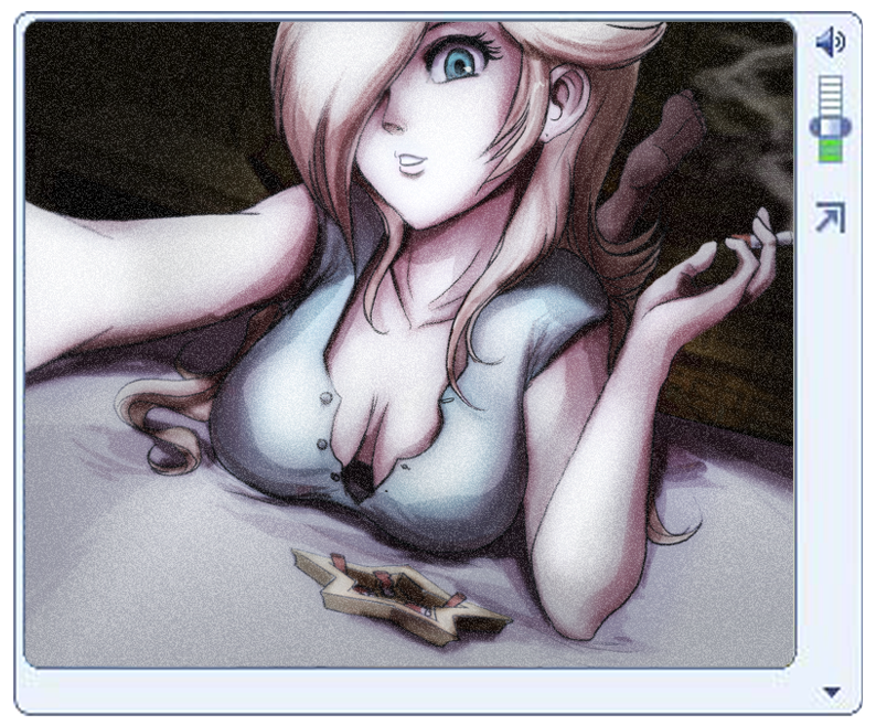 1girl ashtray barefoot bed blonde_hair blue_eyes breasts cigarette cleavage down_blouse hair_over_one_eye jay_phenrix large_breasts legs_up long_hair looking_at_viewer lying nintendo on_stomach parted_lips pov princess_rosalina rosalina rosalina_(mario) smile smoke smoking solo star super_mario_bros. super_mario_galaxy unbuttoned video webcam