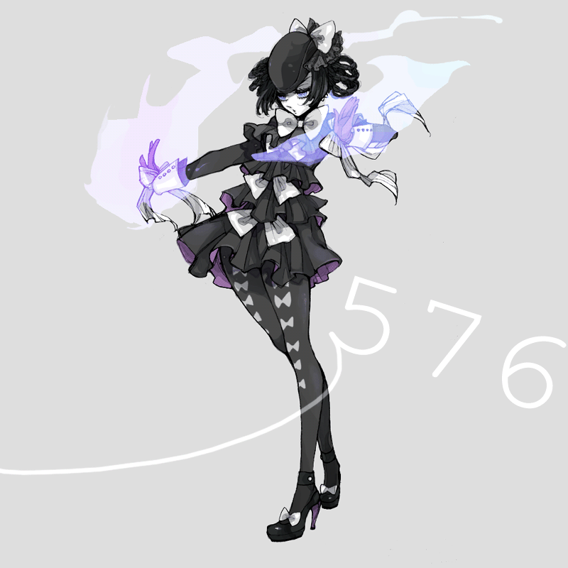 black_hair black_legwear bobob bow female frills gloves gothic_lolita gothitelle hat hat_bow high_heels lolita_fashion magic multiple_braids nintendo pale_skin pantyhose personification pokemon purple_eyes ribbon shoes simple_background solo thighhighs violet_eyes wrist_cuffs