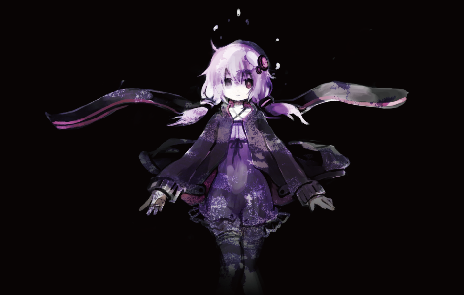 black_background blank_eyes eruri_(artist) hair_ornament jacket long_hair looking_at_viewer open_clothes open_jacket purple_eyes purple_hair solo twintails violet_eyes vocaloid yuzuki_yukari