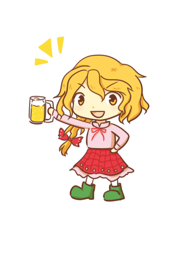 beer beerko blonde_hair boots bow chibi open_mouth plaid plaid_skirt ribbon simple_background skirt smile yellow_eyes