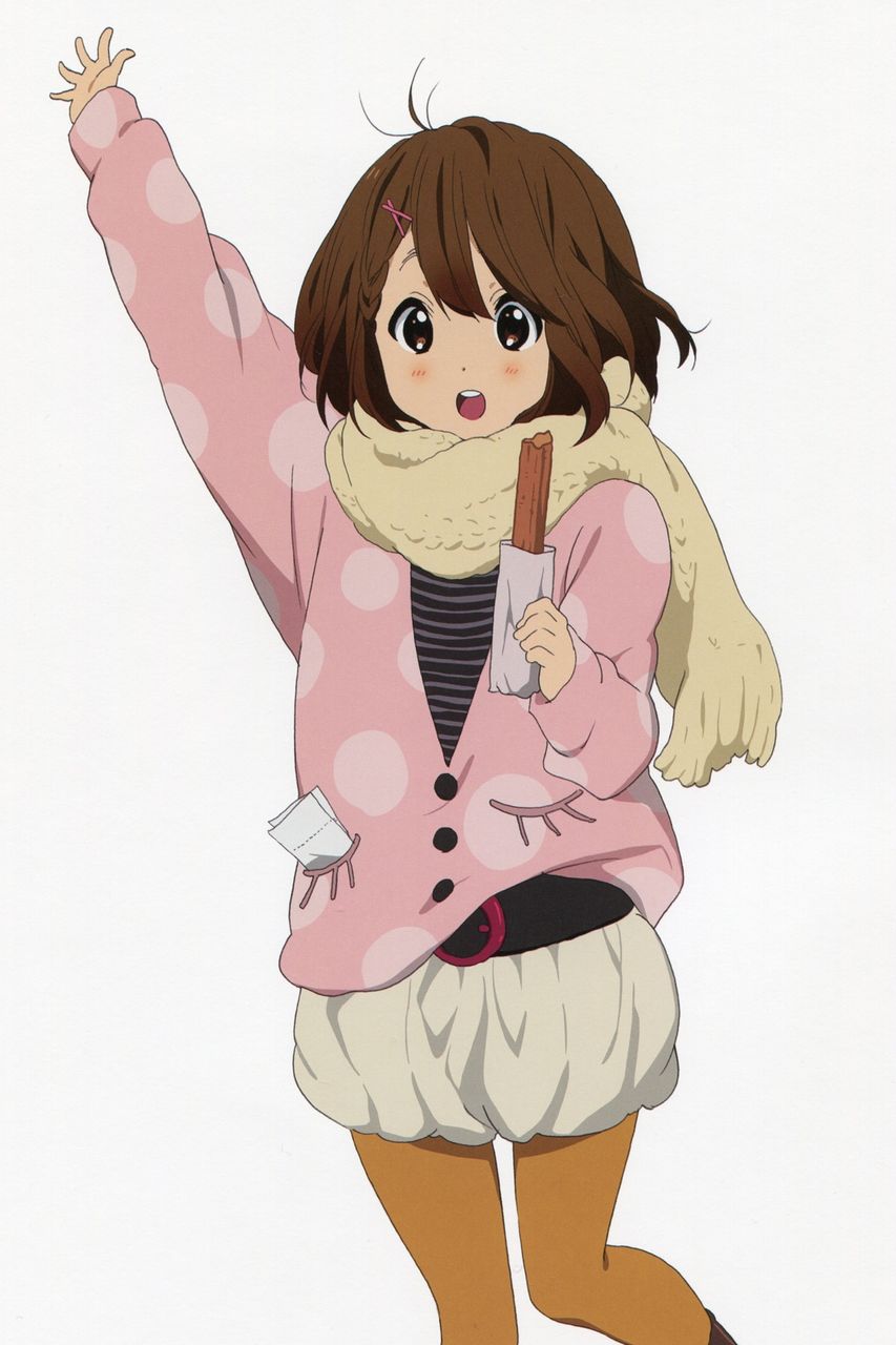 brown_eyes brown_hair hair_ornament hairclip highres hipster hirasawa_yui jpeg_artifacts k-on! k-on!_movie london movie open_mouth original pantyhose scarf short_hair smile solo white_background