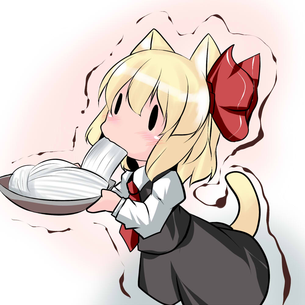 cat_ears cat_tail chibi eating food hoshizuki_(seigetsu) kemonomimi_mode noodles purumia rumia tail touhou trembling