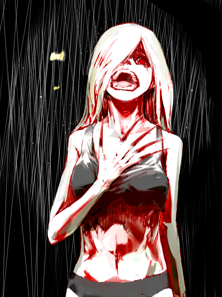 ado_(adonki) blood claws crying left_4_dead long_hair monster_girl open_mouth red_eyes solo tears torn_clothes touhou underwear white_hair witch_(left4dead)