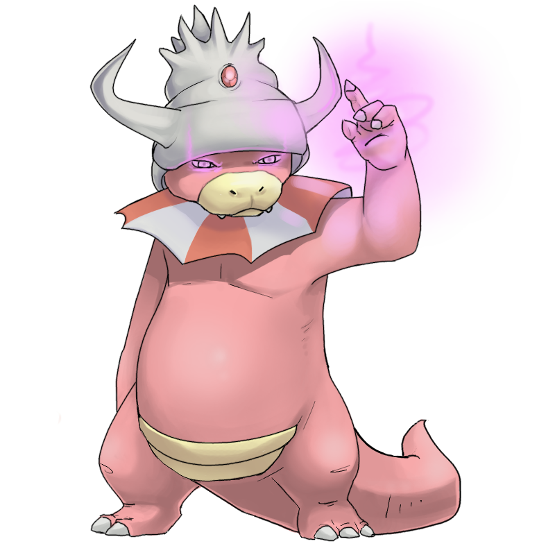 andrea_botiller angry claws creature energy fangs no_humans pink_skin pointing pointing_up pokemon pokemon_(creature) slowking solo transparent_background