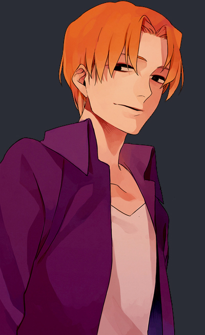 black_eyes dearest24 fate/zero fate_(series) grey_background jacket male orange_hair purple_jacket simple_background solo uryuu_ryuunosuke