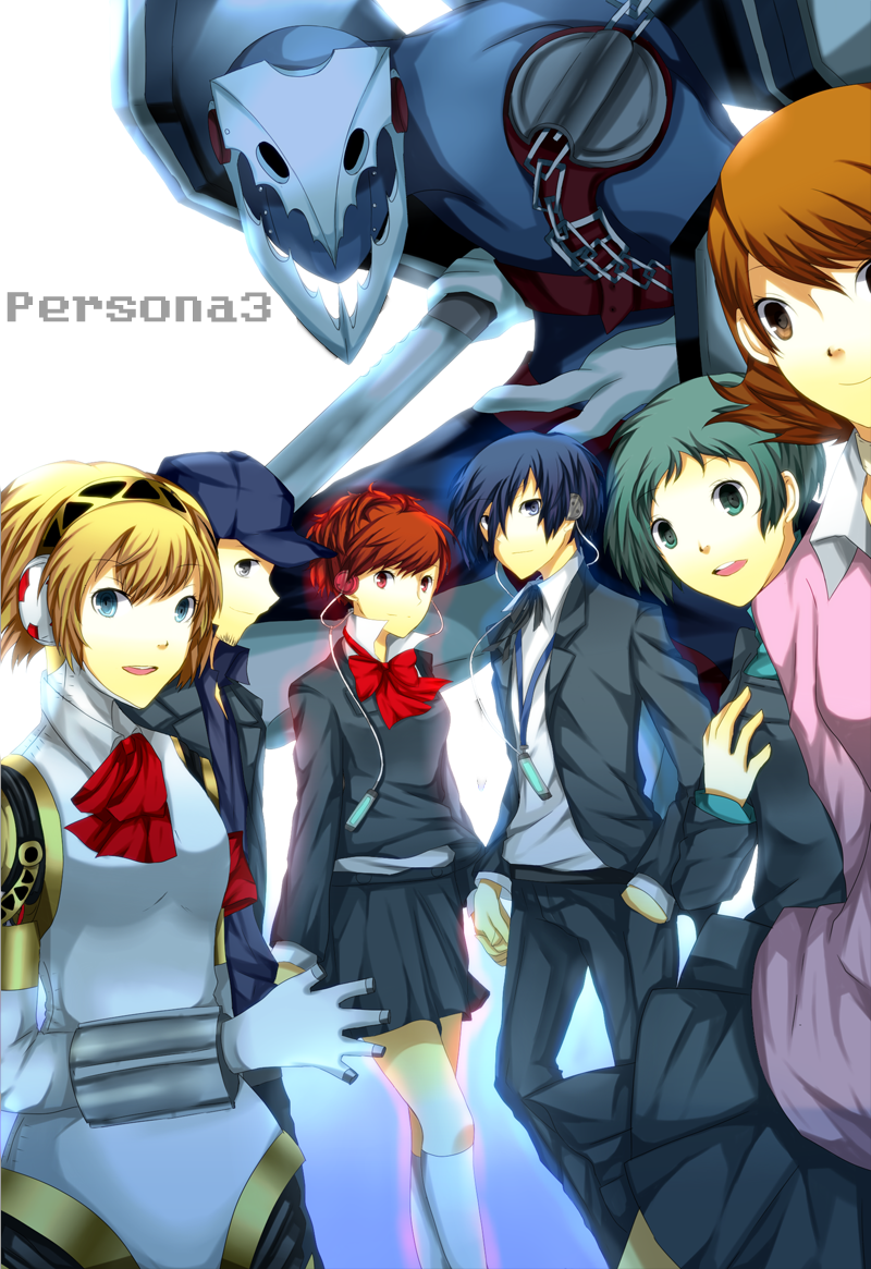 android aqua_eyes aqua_hair arisato_minato armband blonde_hair blue_eyes blue_hair bow brown_eyes brown_hair choker digital_media_player female_protagonist_(persona_3) hat headphones iori_junpei persona persona_3 persona_3_portable red_eyes ribbon school_uniform short_hair smile takeba_yukari thanatos yamagishi_fuuka