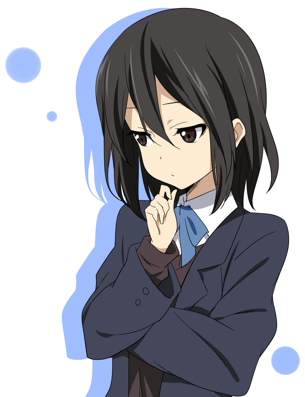 black_hair brown_eyes bust female hair_between_eyes highres ikari_manatsu inaba_himeko kokoro_connect school_uniform short_hair simple_background solo white_background