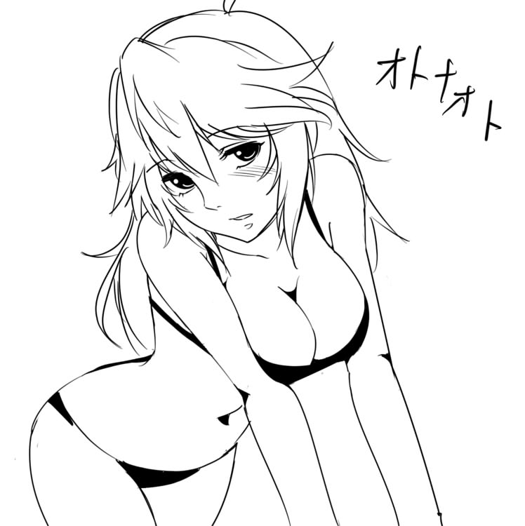 adult bikini breasts cleavage hips legs long_hair looking_at_viewer monochrome older persona persona_4 persona_x_detective shirogane_naoto solo suta_furachina swimsuit