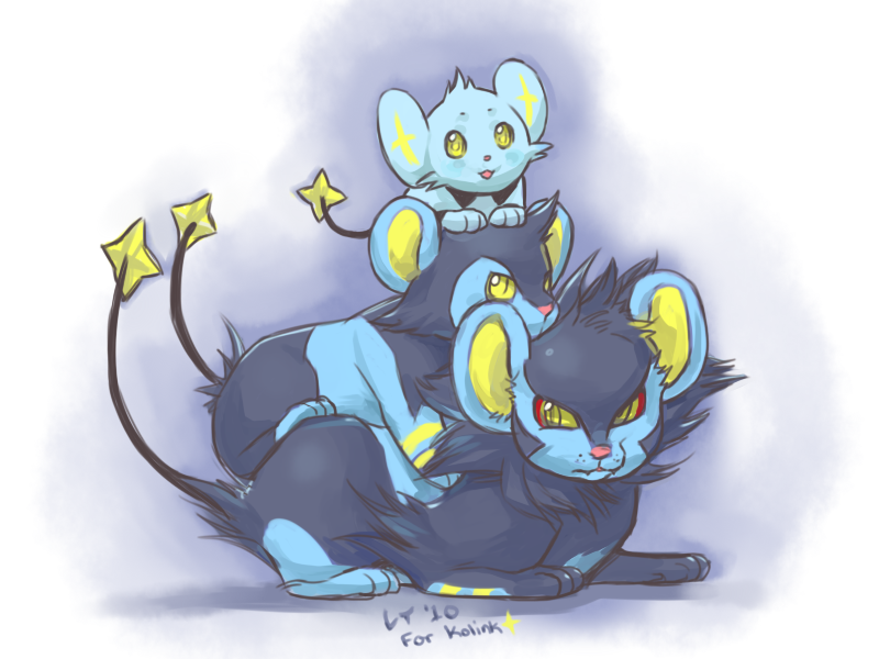 luxio luxray magical_ondine no_humans pokemon red_sclera shinx tail yellow_eyes