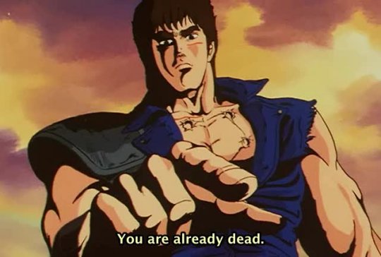 cap eyebrows hokuto_no_ken kenshiro manly muscle pointing scar subtitled truth you_are_already_dead