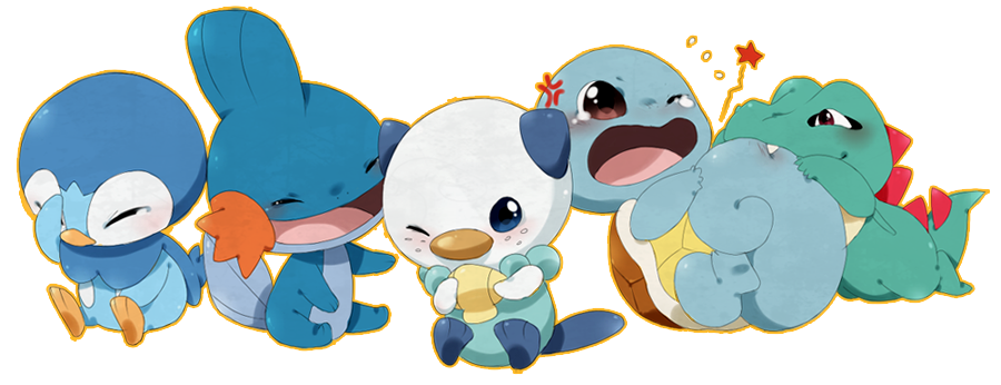 anger_vein biting blush creature crying fangs mudkip no_humans ntdevont open_mouth oshawott piplup pokemon pokemon_(creature) shell simple_background smile squirtle tail tears totodile