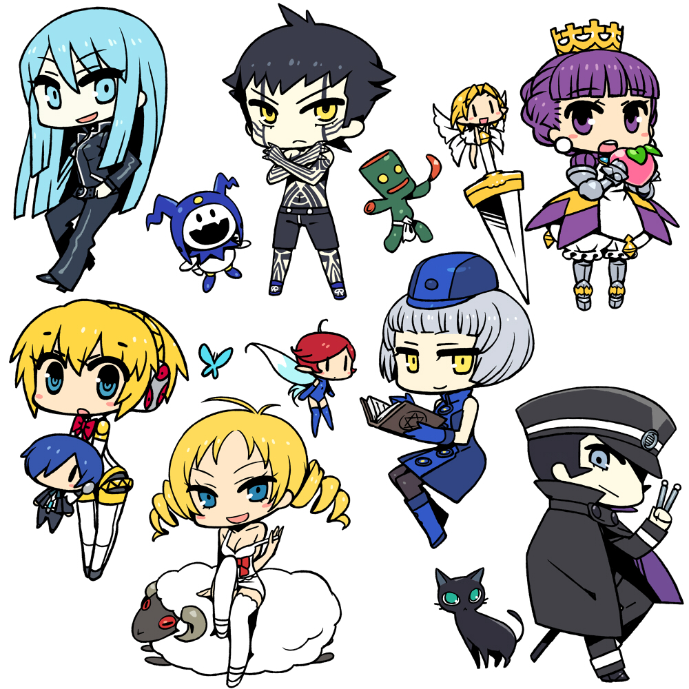 6+girls :d :o aegis arisato_minato arlia armor atlus blonde_hair blue_eyes blue_hair book boomerang butterfly cat catherine catherine_(game) chan_co character_doll chibi company_connection crossover crown devil_summoner drill_hair eating elizabeth_(persona) food fruit gouto gradriel grey_hair hat hitoshura jack_frost kuzunoha_raidou long_hair mokoi multiple_boys multiple_girls nemissa open_mouth pantyhose peach persona persona_3 pixie_(megami_tensei) princess_crown purple_eyes purple_hair sheep shin_megami_tensei shin_megami_tensei_iii:_nocturne short_hair sitting smile soul_hackers standing sword tattoo thighhighs twin_drills violet_eyes weapon yellow_eyes |_|