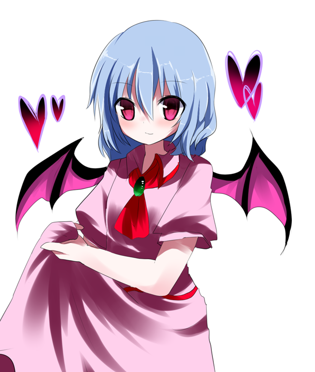 ascot bat_wings blue_hair heart pink_eyes remilia_scarlet short_sleeves solo touhou wings yuikuroneko