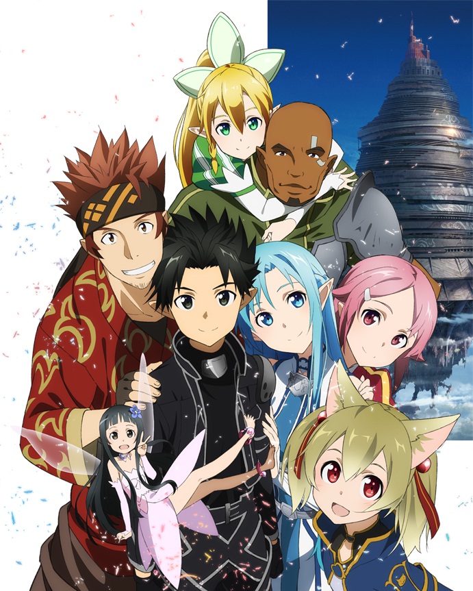 3boys 5girls agil asuna_(sao) asuna_(sao-alo) fairy hug kirito kirito_(sao-alo) klein leafa lisbeth lisbeth_(sao-alo) multiple_boys multiple_girls official_art pointy_ears silica silica_(sao-alo) sword_art_online yui_(sao) yui_(sao-alo) yuuki_asuna