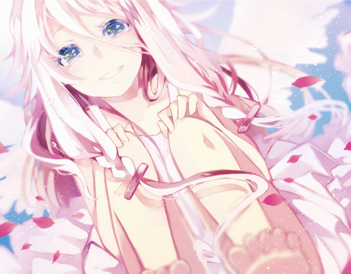 barefoot blue_eyes ia_(vocaloid) itamidome petals smile solo tears vocaloid