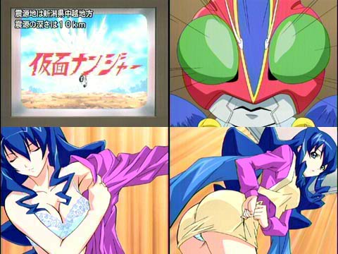 blue_hair cleavage dressing mask panties ryusei_sentai_musumet