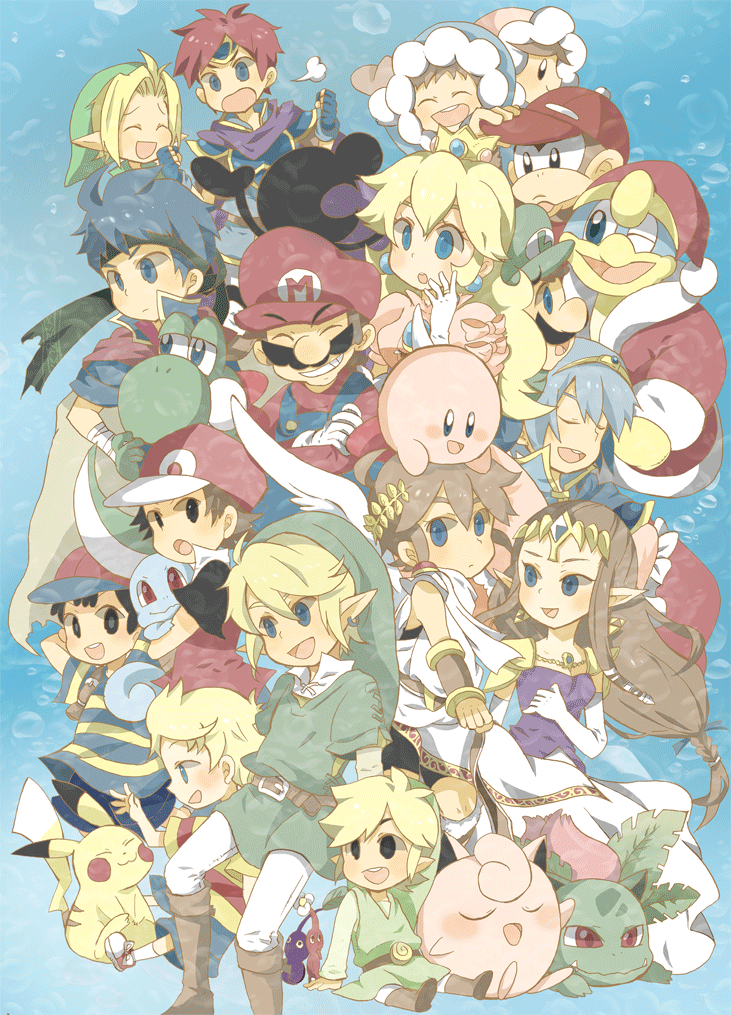 black_hair blonde_hair blue_eyes blue_hair brown_hair child crossed_arms crown diddy_kong donkey_kong_(series) earrings fire_emblem fire_emblem:_fuuin_no_tsurugi fire_emblem:_mystery_of_the_emblem fire_emblem:_souen_no_kiseki fire_emblem_fuuin_no_tsurugi gloves hat ice_climber ice_climbers ike ivysaur jewelry jigglypuff kid_icarus king_dedede kirby kirby_(series) link long_hair lucas luigi mario marth mother_(game) mother_2 mother_3 mr._game_&amp;_watch nana_(ice_climber) ness pikachu pikmin pit_(kid_icarus) pointy_ears pokemon pokemon_(creature) pokemon_trainer popo_(ice_climber) popupopo princess_peach princess_zelda red_(pokemon) red_(pokemon)_(remake) red_eyes red_hair redhead roy smile squirtle super_mario_bros. super_smash_bros. the_legend_of_zelda tiara toon_link twilight_princess wind_waker wings wink yoshi young_link