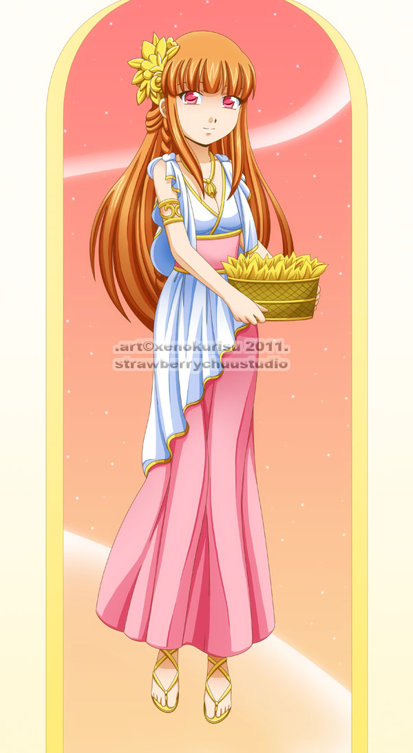 athena basket blossom_(ppg) dress flying greek_mythology long_hair pink_eyes powerpuff_girls redhead sandals xenokurisu