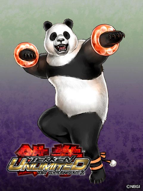bangle fangs logo namco_bandai no_humans official_art panda panda_(tekken) pose solo tekken tekken_tag_tournament_2 yamashita_shun'ya yamashita_shun'ya