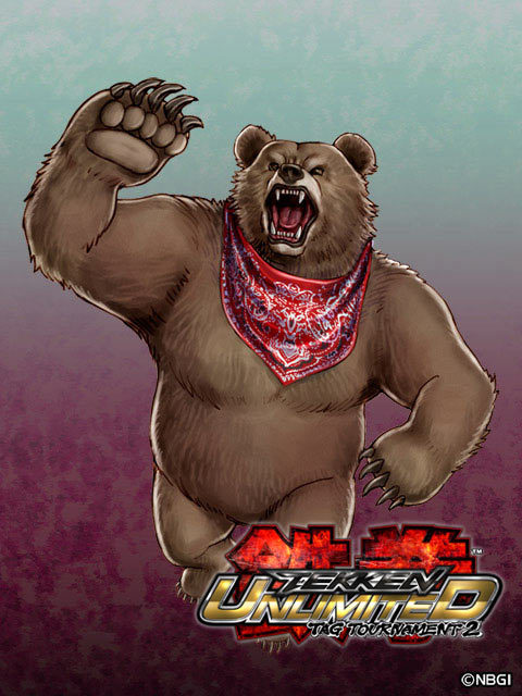 bear claws fangs kuma_(tekken) logo namco_bandai neckerchief official_art open_mouth pose solo tekken tekken_tag_tournament_2 yamashita_shun'ya yamashita_shun'ya