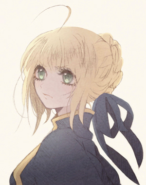 1girl ahoge blonde_hair fate/zero fate_(series) green_eyes guilty lowres portrait saber solo