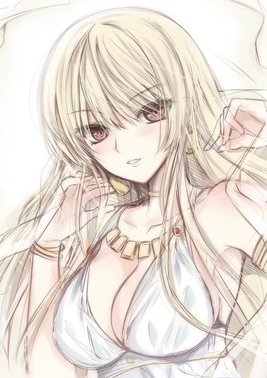 armlet bracelet breasts cleavage fate/stay_night fate/zero fate_(series) genderswap gilgamesh highres jewelry large_breasts long_hair necklace sadakofxe solo