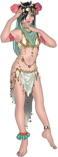 1girl anklet barefoot black_hair dancer dark_skin feet final_fantasy final_fantasy_legends flower jewelry loincloth low_res matoya_(final_fantasy_legends) official_art oguro_akira render ring transparent_background veil