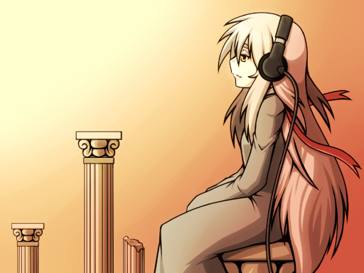 column gradient gradient_background headphones long_hair naginami original pillar profile sitting solo very_long_hair