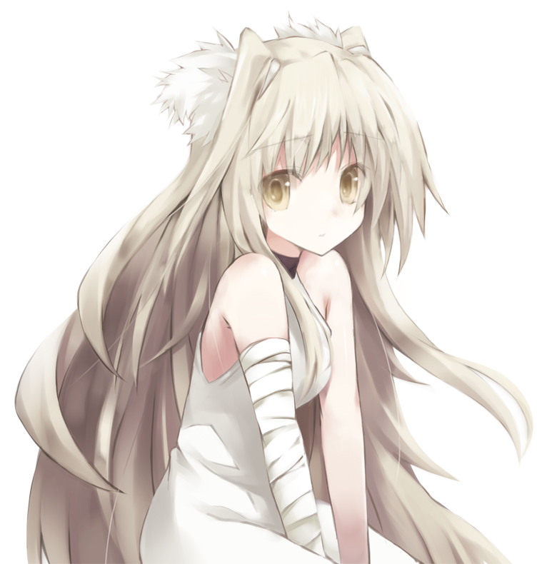 ani_(artist) bandage bandages dress grey_eyes long_hair looking_at_viewer original silver_eyes silver_hair sleeveless sleeveless_dress solo white_background