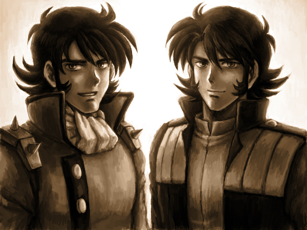 g_gundam gundam kyouji_kasshu male monochrome multiple_boys satou_toshio_(suisuisuisui) schwarz_bruder uniform