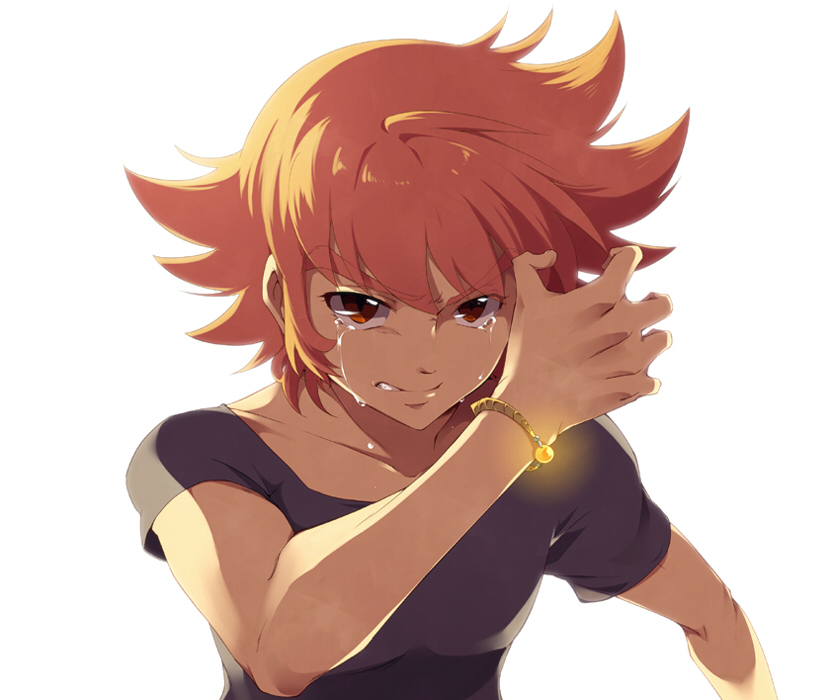 angry bracelet brown_eyes jewelry lionet_soma male orange_hair saint_seiya saint_seiya_omega short_hair simple_background sun_trial tears white_background