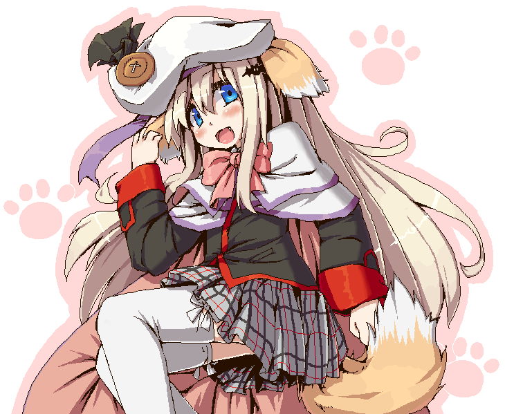 cape dog_ears dog_tail fang hat little_busters!! long_hair noumi_kudryavka rutsubo school_uniform tail thigh-highs thighhighs