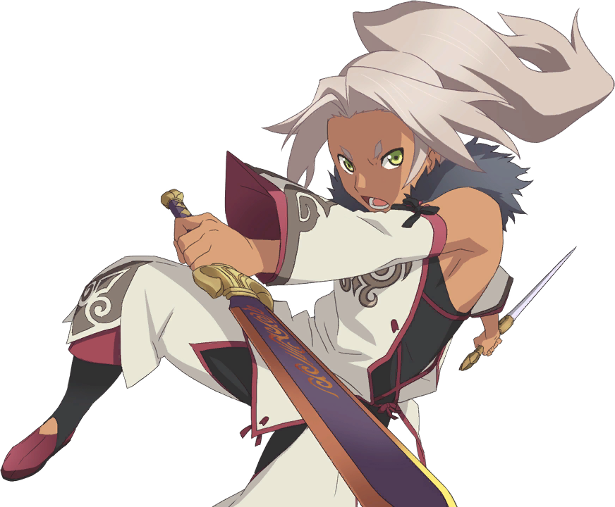 brown_hair detached_sleeves dual_wielding green_eyes ibal long_hair male official_art pants ponytail shoes solo sword tales_of_(series) tales_of_xillia transparent_background weapon white_background