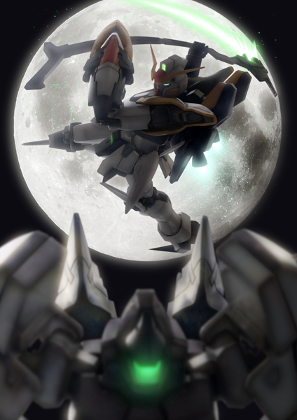 energy_weapon glowing gundam gundam_deathscythe gundam_wing mecha moon night robographer scythe serpent_(gundam) weapon