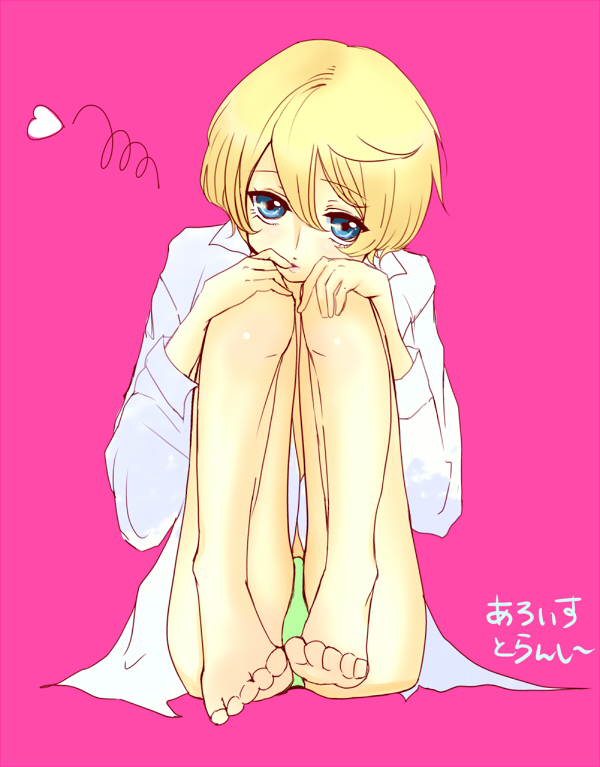 alois_trancy androgynous barefoot blonde_hair blue_eyes heart kuroshitsuji male shirt short_hair trap underwear