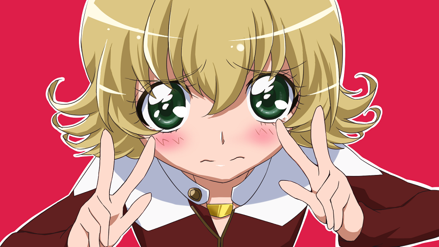 1boy barnaby_brooks_jr blonde_hair blush cure_peace_pose derivative_work double_v green_eyes jacket parody pink_background precure red_jacket simple_background smile_precure! solo tiger_&amp;_bunny v zwww