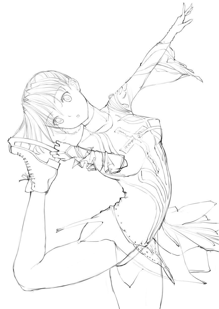 copyright_request figure_skating highres ice_skates lineart monochrome nakaba_reimei skates solo work_in_progress