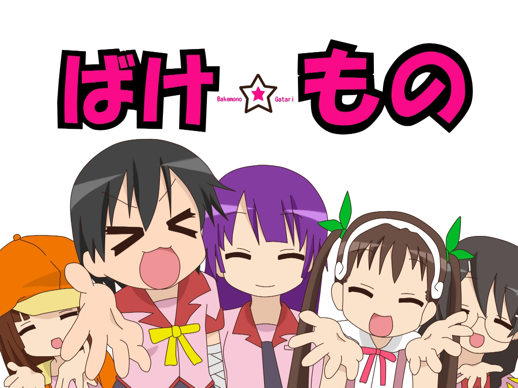 bakemonogatari hachikuji_mayoi hanekawa_tsubasa kanbaru_suruga lucky_star parody sengoku_nadeko senjougahara_hitagi