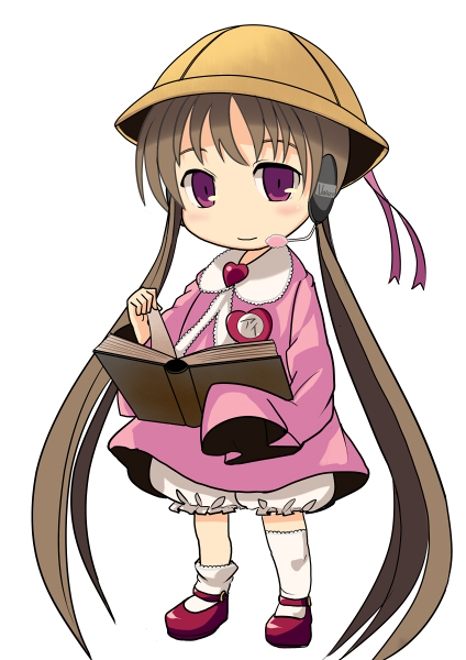 brown_hair child chiyomi hat headset kindergarten long_hair long_sleeves school_hat tsukuyomi_ai twintails very_long_hair voiceroid