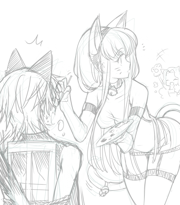c.c. cat_ears chair code_geass creayus lelouch_lamperouge lineart monochrome nunnally_lamperouge sketch tail tied_up