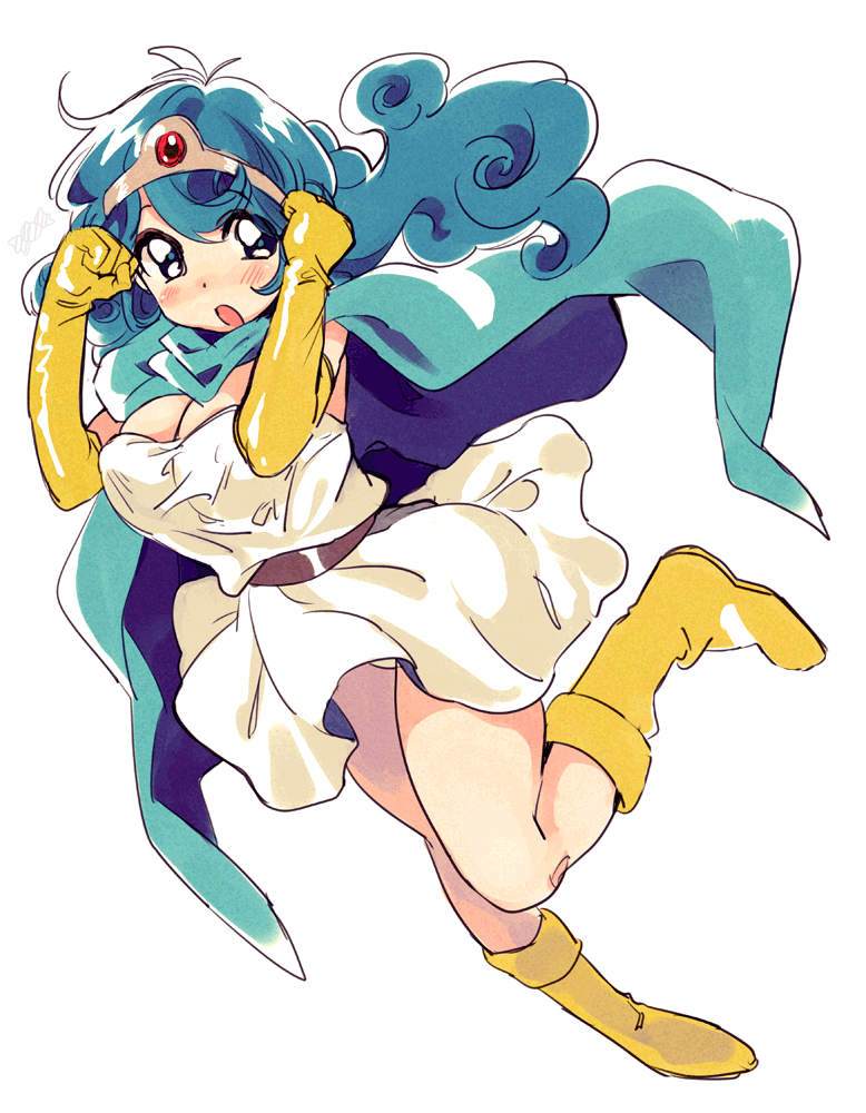 belt blue_eyes blue_hair boots breasts cape circlet cleavage dragon_quest dragon_quest_iii elbow_gloves gloves sage_(dq3)