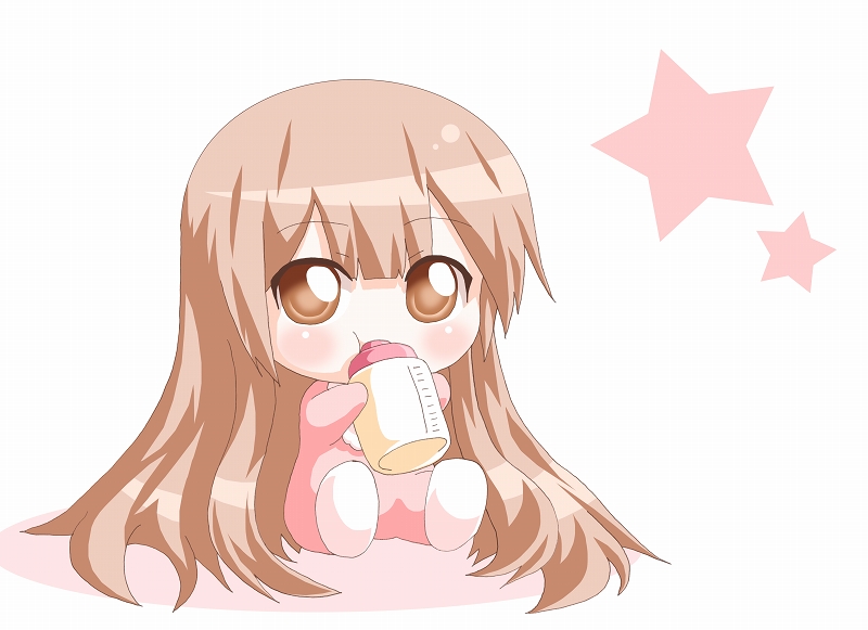 1girl baby baby_bottle bottle brown_eyes brown_hair chibi child cute dogakobo kagerou_(kers) long_hair oomuro_hanako pajamas solo star tv_tokyo very_long_hair young yuru_yuri