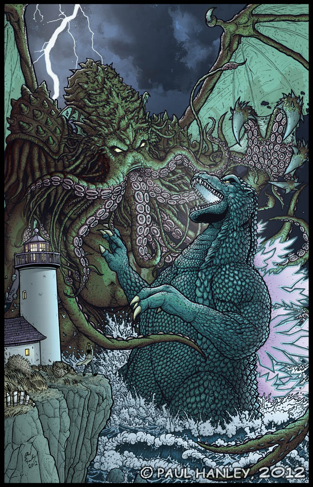 battle crossover cthulhu cthulhu_mythos epic godzilla godzilla_(series) h.p._lovecraft necronomicon