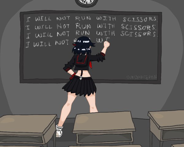 chalk chalkboard from_behind kill_la_kill matoi_ryuuko multicolored_hair punishment school_uniform senketsu streaked_hair sundanceann the_simpsons