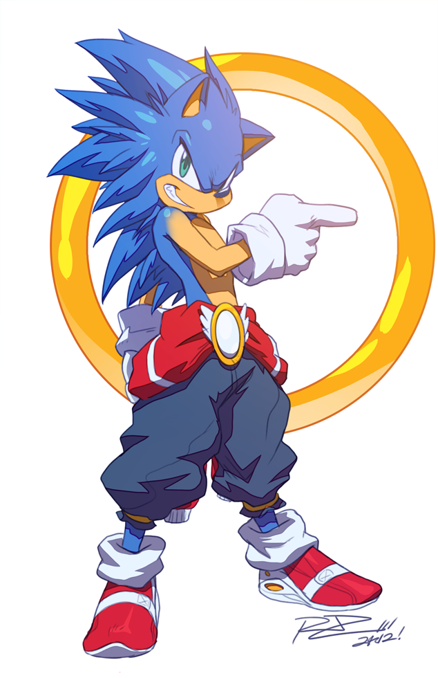 1boy 2012 animal_ears blue_eyes blue_hair dated furry gloves grin jewelry looking_at_viewer male parody pointing rat_rage ring robaato signature smile solo sonic sonic_the_hedgehog spiked_hair spiky_hair standing style_parody topless