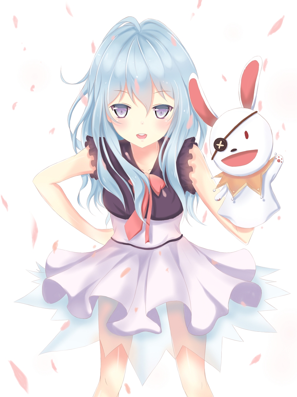 1girl blue_eyes blue_hair date_a_live dress hand_puppet highres puppet rabbit seedkeng tagme yoshino_(date_a_live)