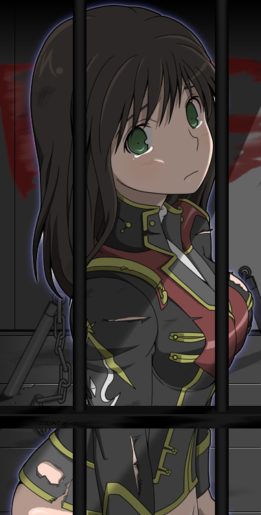 bad_end bottomless brown_hair green_eyes prison setsuko_ohara solo super_robot_wars super_robot_wars_z tears torn_clothes